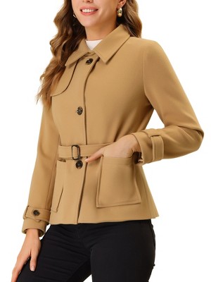 Allegra K Women's Winter Outerwear Single Breasted Belted Pea Coat with Pockets