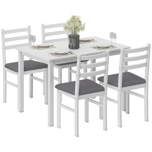 HOMCOM 5-Piece Dining Table Set, Small Kitchen Table Set for 4 with Upholstered Padded Chairs and Rubber Wood Legs and Back for Small Space, White - 1 of 4
