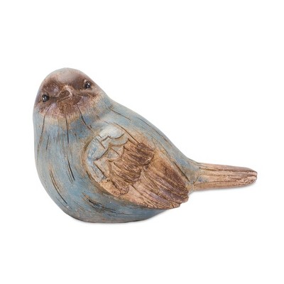 Rustic Blue and Brown Resin Bird Figurines Set of 6