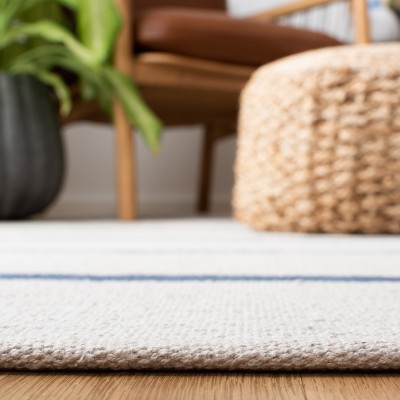 Ivory and Navy Handwoven Cotton 4' x 6' Area Rug