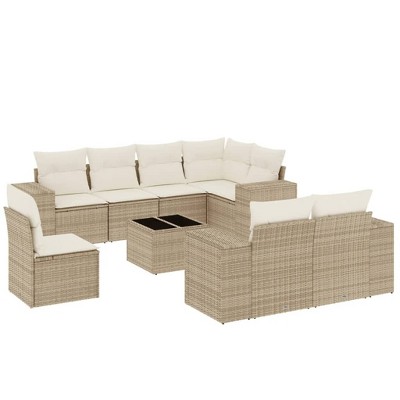 vidaXL Garden Sofa Set Beige PE Rattan Large Modular Garden Sofa Set
