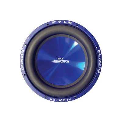 Pyle PLBW124 12 Inch 1,200 Watt Peak Power Injection Molded Cone Car DVC Audio Subwoofer with Silver Plated Speaker Terminals, Blue