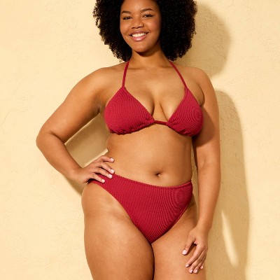 Shade & Shore Women's Pucker Mid-Rise High Leg Cheeky Bikini Bottom - Shade & Shore™ Red M — фото 4