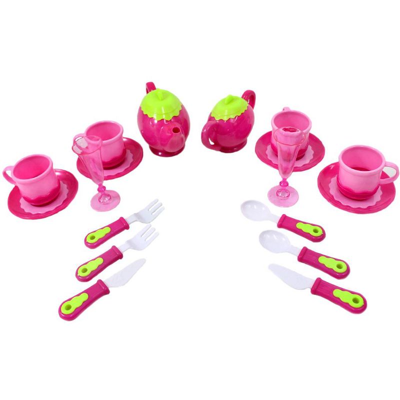 Link Ready! Set! Play!18 Piece Deluxe Pink Tea Set For Kids With Tea Pots, Cups, Dishes And Kitchen Utensils, 2 of 4