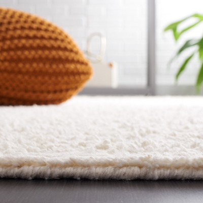 Ivory Square Hand-Tufted Shag Wool Area Rug 3' x 5'