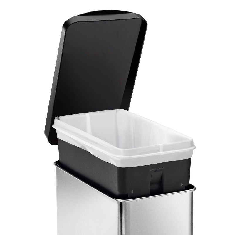 simplehuman 10L Rectangular Step Bathroom Step Trash Can Stainless Steel with Black Plastic Lid, 2 of 7