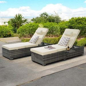 Mshliw Outdoor Chaise Lounge Chair Set of 2 with Cushions and Adjustable Backrest – Foldable PE Rattan Recliners for Patio, Poolside, Garden - 1 of 4