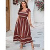 YESFASHION Women Plus Size Casual Maxi Dress Short Sleeves Smocked High Waist Boho Floral Style for Summer - 4 of 4