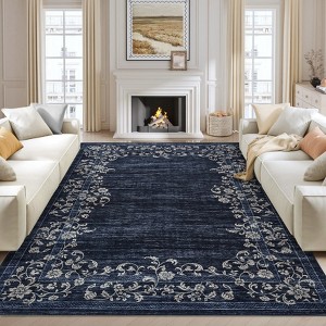 Washable Non-Slip Rugs for Living Room Border Floral Large Area Rugs - 1 of 4