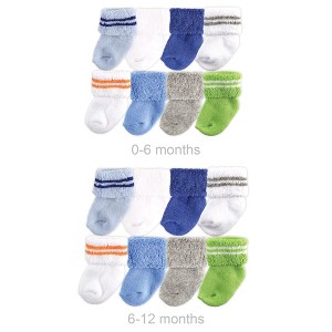 Luvable Friends Infant Boys Grow with Me Cotton Terry Socks, Blue Stripe, 0-6 and 6-12 Months - 1 of 1