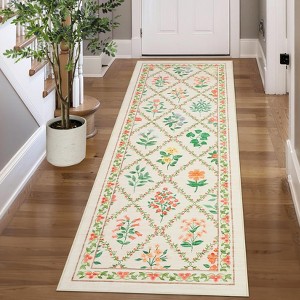 2x6 FT Modern Washable Area Rug for Living Room, Floral Trellis Carpet Rug with Non Slip Backing, Low Pile Stain Resistant Floor Rug for Dorm, - 1 of 4