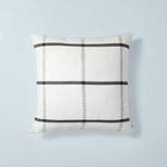 24"x24" Open Grid Lines Square Throw Pillow Cream/Gray - Hearth & Hand™ with Magnolia