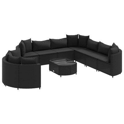 vidaXL Patio Sofa Set with Cushions Garden Furniture 10 Piece Poly Rattan - Black