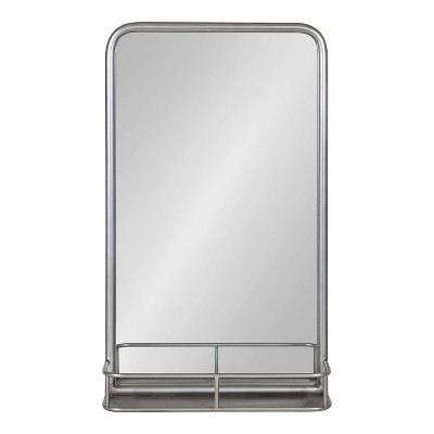 Silver Rectangular Metal Bathroom Mirror with Shelf