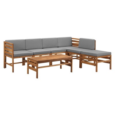 8pc Contemporary Acacia Wood Modular Patio Set With Tables - Saracina ...
