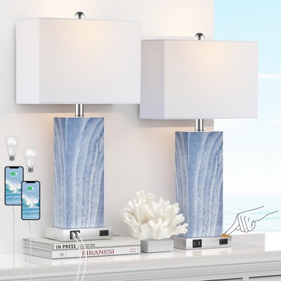 ROTTOGOON Touch Control Dimmable Table Lamps with White Fabric Shad, 2 USB Ports 1 AC Outlet for Living Room Bedroom, Bulbs Included, 2 Pack