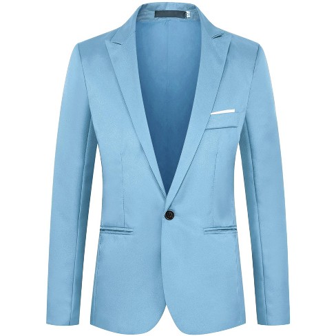 Lars Amadeus Men's Formal Slim Fit Blazer Single Breasted One Button Dress  Suit Sports Coat Light Blue Large : Target