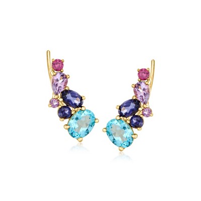 Ross-Simons 4.00 ct. t.w. Multi-Gemstone Ear Climbers in 18kt Gold Over Sterling
