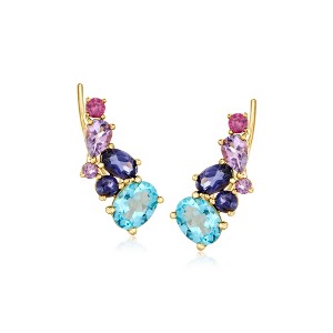 Ross-Simons 4.00 ct. t.w. Multi-Gemstone Ear Climbers in 18kt Gold Over Sterling - 1 of 3