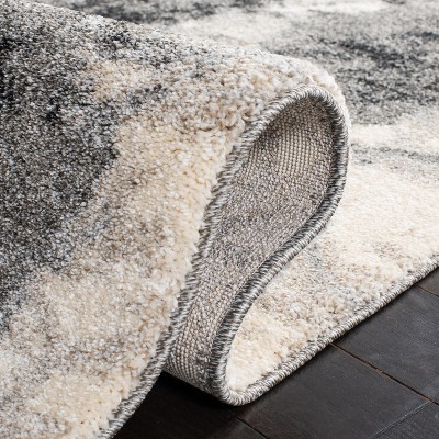 Gray and Cream Abstract Synthetic Runner Rug, 2'3" x 9'