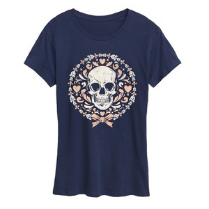 Women's - Instant Message - Coquette Halloween Skull Short Sleeve Graphic T-Shirt - 1 of 4