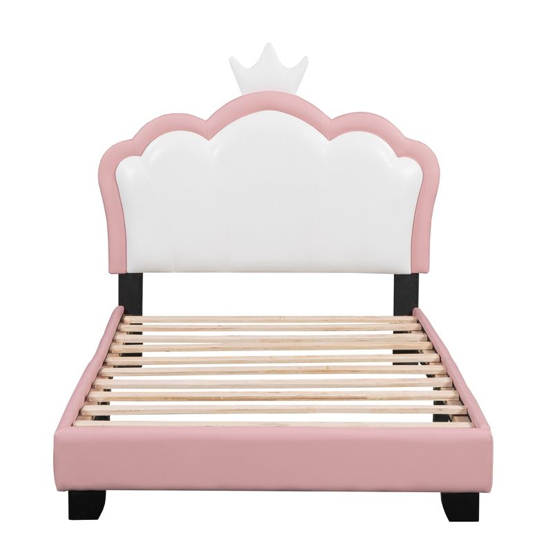 Upholstered Platform Bed With Crown Headboard, Princess Bed with Headboard and Footboard, White+Pink-ModernLuxe, 4 of 9