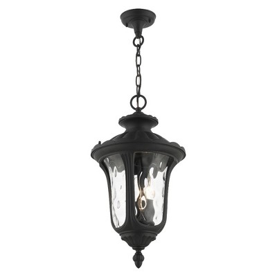 Oxford Textured Black 3-Light Outdoor Pendant with Clear Water Glass