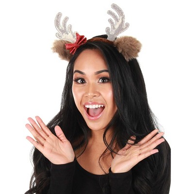 HalloweenCostumes.com  Women Women's Reindeer Holiday Glitter Bow Headband, Brown/Red/Brown