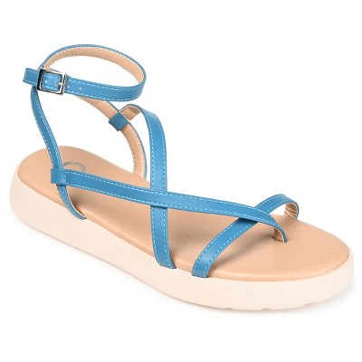 Journee Collection Womens Jeselia Tru Comfort Foam Ankle Strap Flat Sandals Blue 6.5