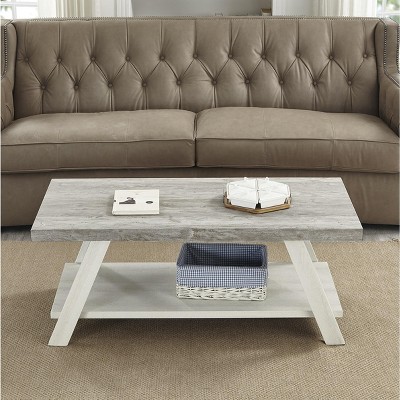 VYNXARIA Contemporary Two-Tone Wood Shelf Coffee Table in Weathered Gray and Beige