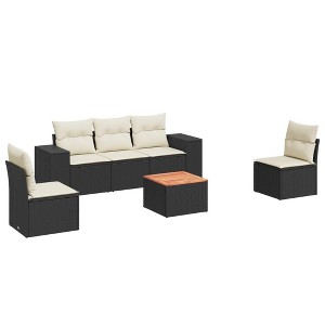 vidaXL Patio Sofa Set with Cushions Outdoor Furniture 6 Piece Poly Rattan - Black and Cream - 1 of 4