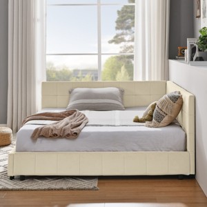 Full Size Upholstered Bed Frame, Velvet Tufted Platform Bed with Armrests and Backrest, No Box Spring Needed - Baofuwish - 1 of 4
