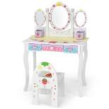 Costway Kids Vanity Princess Makeup Dressing Table Chair Set w/ Tri-fold Mirror White