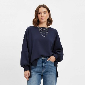 Women's Slouchy Crewneck Sweatshirt - Stretch Polyester Blend with Side Slit Details Cherie Code - 1 of 4