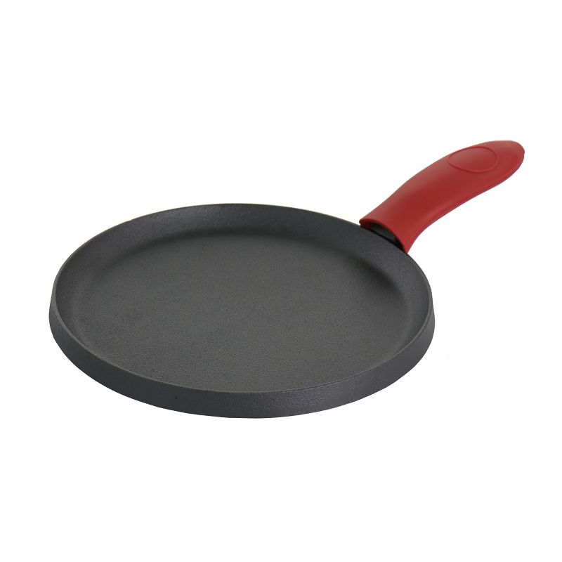 MegaChef Pre-Seasoned Cast Iron 6 Piece Set with Red Silicone Holders, 2 of 9