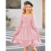 Arshiner Girls Dresses Long Sleeve Tie Back Fall Winter Off Shoulder Dress Kids Clothes - 3 of 4