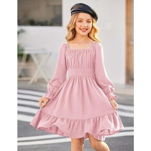 Arshiner Girls Dresses Long Sleeve Tie Back Fall Winter Off Shoulder Dress Kids Clothes - 1 of 4