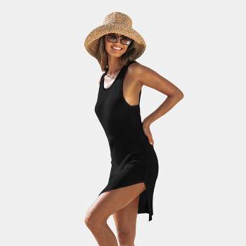 Women's Black Curved Hem Mini Cover-Up Dress - Cupshe