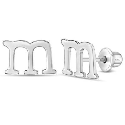 Girls' Polished Initial Letter Initial Screw Back Sterling Silver Earrings - In Season Jewelry