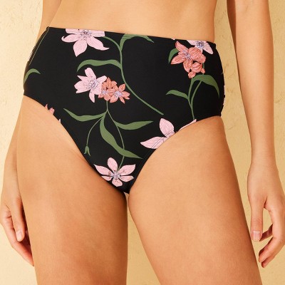 Women's High Waist Full Coverage Bikini Bottom - Shade & Shore™ Black Floral Print
