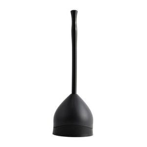 Casabella Toilet Plunger and Hideaway Caddy Combo for Bathrooms, 2-Piece Heavy-Duty Toilet Plunger and Holder Set, Black - 1 of 4