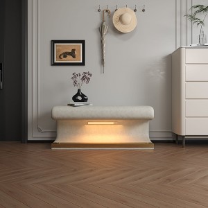 Okak Modern Leather Upholstered Ottoman Bench with Motion-Sensing LED Soft Footrest Stool for Living Room Entrance End of Bed, Beige - 1 of 4