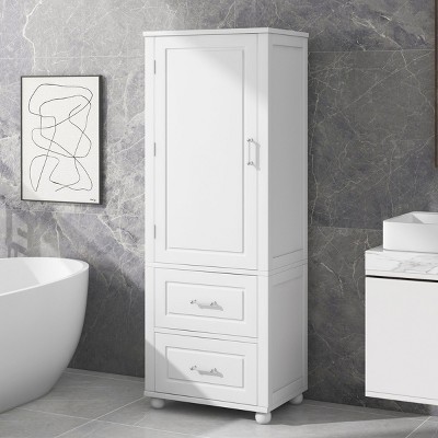 61 Inch Tall Bathroom Storage Cabinet, Bathroom Cabinets With 2 Drawers And Adjustable Shelf, Bathroom Cabinets Modern-Cuddlewood