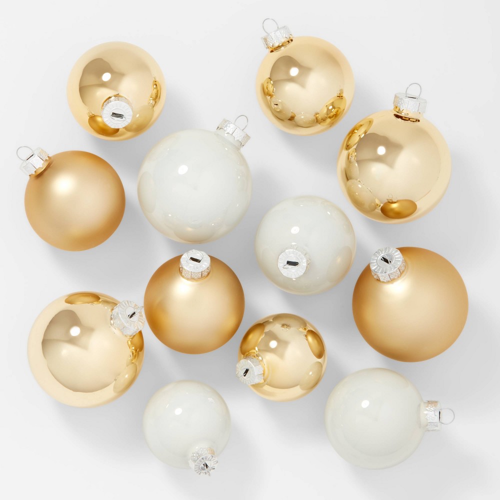 42ct Round Glass Christmas Tree Ornament Set White/Gold - Wondershop™