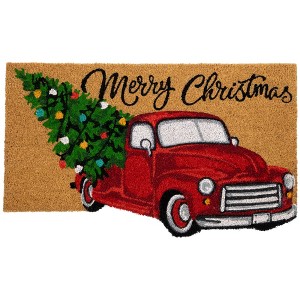 Northlight Red and Green Vintage Truck "Merry Christmas" Outdoor Natural Coir Doormat 18" x 30" - 1 of 4
