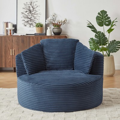 APRILSOUL 48.80"Compressible Corduroy Round Chair with Cushioned Backrest - Modern Comfort Seating