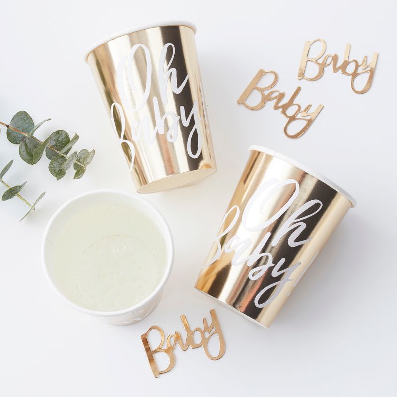 76oz 8ct &#39;Oh Baby&#39; Foiled Paper Cups Rose Gold, 1 of 3