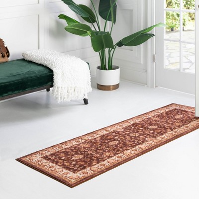 Medallion Coffee Brown Synthetic Runner Rug, 2'2" x 10'
