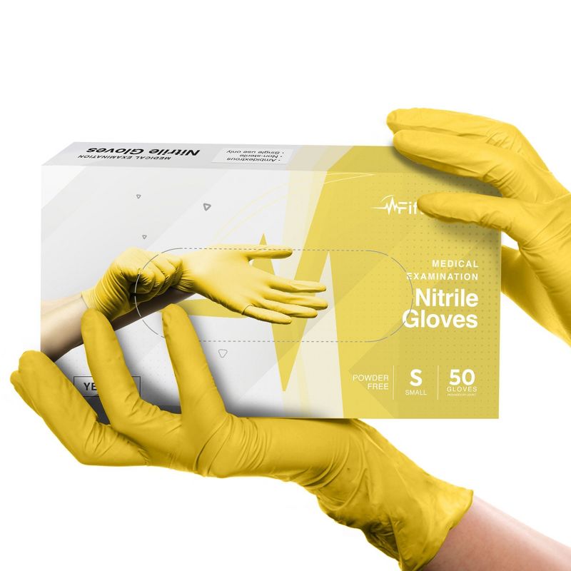 FifthPulse Nitrile Exam Gloves - Yellow - Box of 50, Perfect for Cleaning, Cooking & Medical Uses, 1 of 5