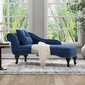 Christopher Knight Home Bailey 62'' Velvet Chaise Lounge Indoor with 1 pillow and Nailhead Trim, Scrolled Backrest - 1 of 4